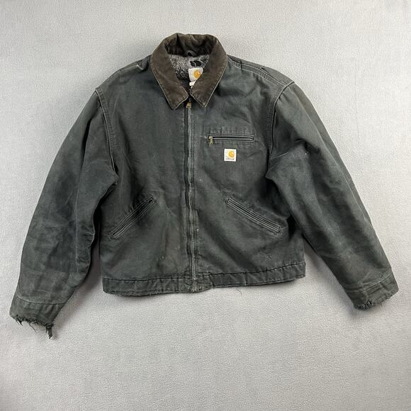Vintage Carhartt Jacket Mens Large Black Detroit Blanket Lined Canvas Distressed